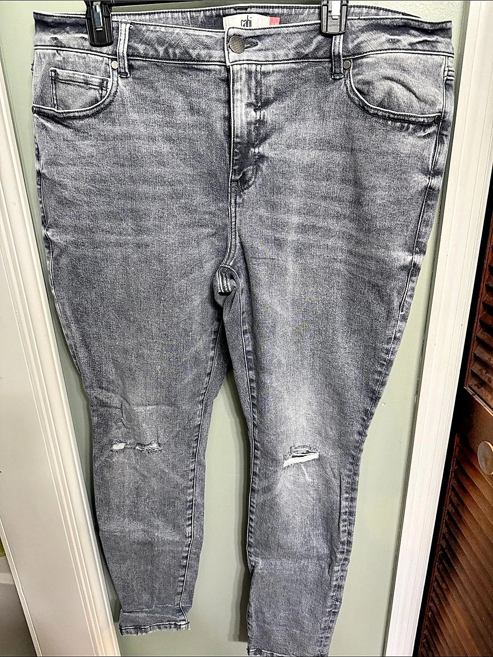 CAbi High Skinny Distressed Skinny Jeans Gray Waist 16
